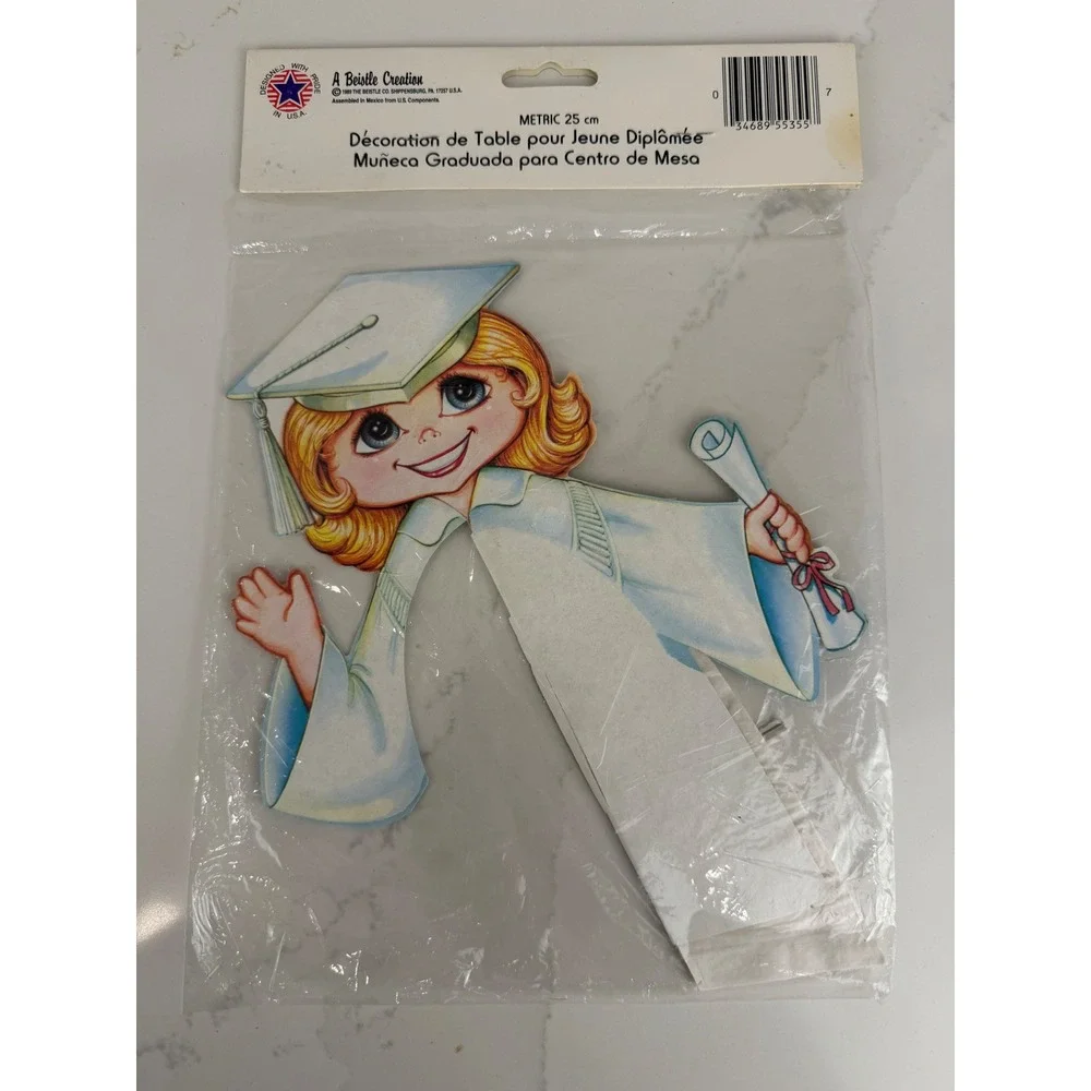 Beistle Graduate Centerpiece 1983 Vintage 10in White Blonde Girl Decor